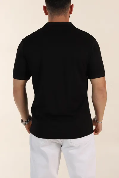 Siyah Relaxed Fit Basic Fermuarlı Polo Yaka Erkek Tişört 359130
