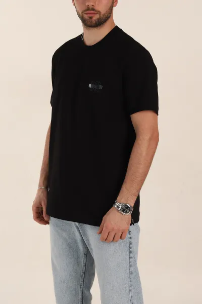 Siyah Relaxed Fit Baskılı Yazı Detaylı Erkek Tişört 358544