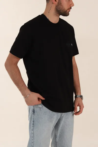 Siyah Relaxed Fit Baskılı Yazı Detaylı Erkek Tişört 358544