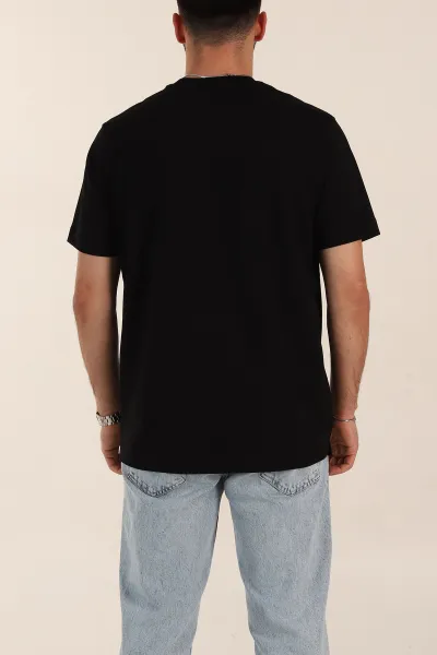 Siyah Relaxed Fit Baskılı Yazı Detaylı Erkek Tişört 358544