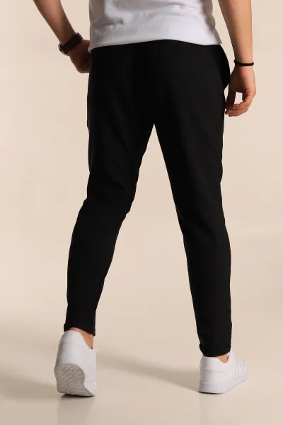 Siyah Relaxed Fit Bel Bağlamalı Duble Paça Erkek Jogger Pantolon 257467