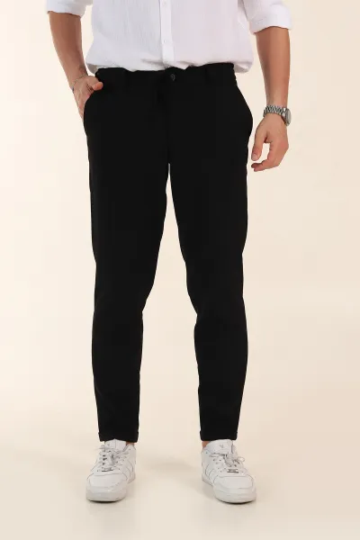 Siyah Relaxed Fit Bel Bağlamalı Duble Paça Erkek Kumaş Pantolon 368383