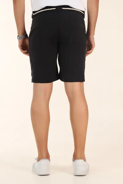 Siyah Relaxed Fit Bel Lastikli Erkek Kumaş Şort 380996