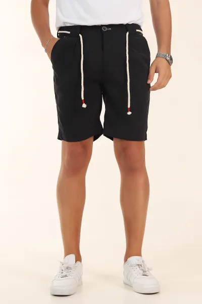 Siyah Relaxed Fit Bel Lastikli Erkek Kumaş Şort 380996