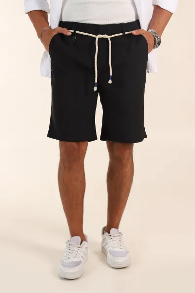 Siyah Relaxed Fit Bel Lastikli Erkek Kumaş Şort 380998