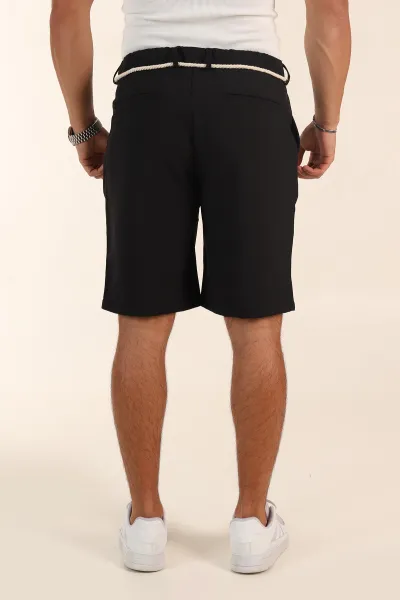 Siyah Relaxed Fit Bel Lastikli Erkek Kumaş Şort 380998