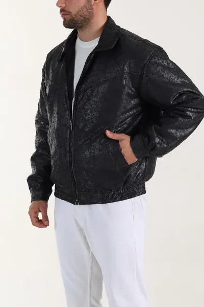 Siyah Relaxed Fit Bel Lastikli İçi Dolgulu Erkek Bomber Mont 398713