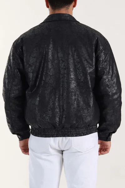 Siyah Relaxed Fit Bel Lastikli İçi Dolgulu Erkek Bomber Mont 398713