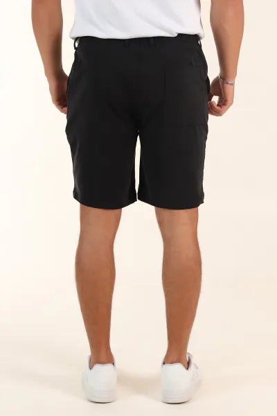 Siyah Relaxed Fit Bel Lastikli Likralı Erkek Şort 380966