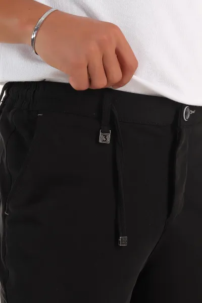 Siyah Relaxed Fit Bel Lastikli Likralı Erkek Şort 380966