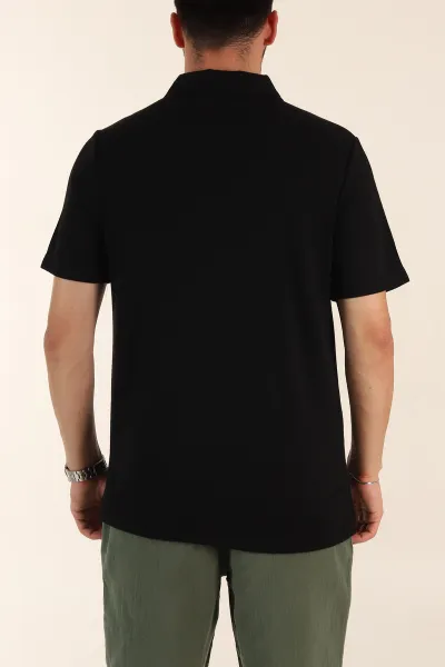 Siyah Relaxed Fit Çelik Örme Polo Yaka Erkek Tişört 368874