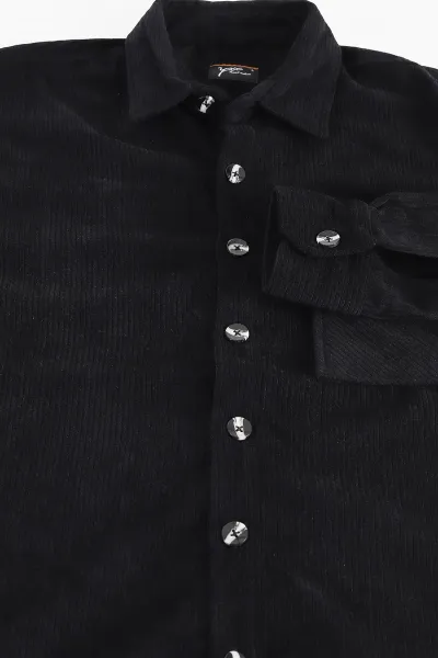 Siyah Relaxed Fit Cep Detaylı Kalın Fitilli Kadife Erkek Gömlek 397929
