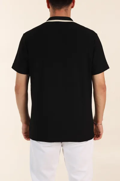 Siyah Relaxed Fit Çizgi Detaylı Polo Yaka Erkek Tişört 370319