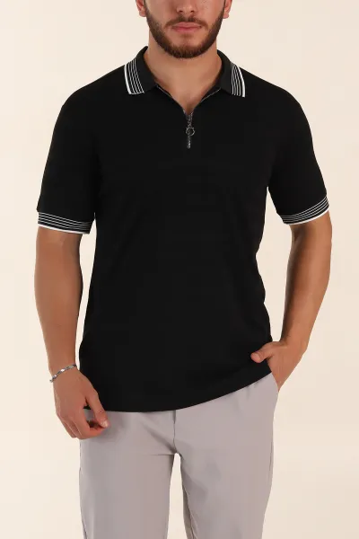 siyah-relaxed-fit-cizgi-dokulu-fermuarli-polo-yaka-basic-erkek-tisort-370231