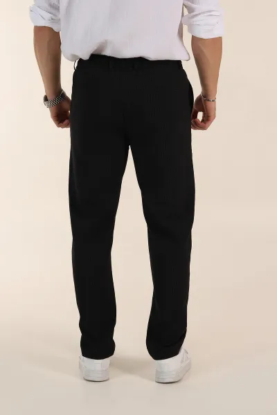 Siyah Relaxed Fit Çizgili Bel Arkası Lastikli Erkek Pantolon 362592