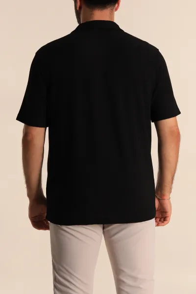 Siyah Relaxed Fit Desenli Polo Yaka Erkek Tişört 279205