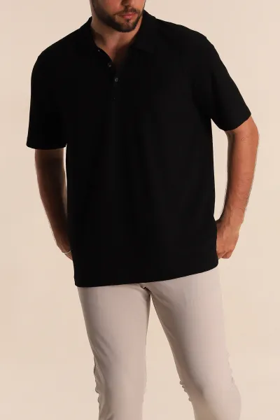 Siyah Relaxed Fit Desenli Polo Yaka Erkek Tişört 279205