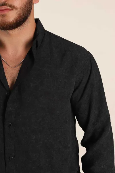 Siyah Relaxed Fit Desenli Uzun Kollu Erkek Gömlek 369751
