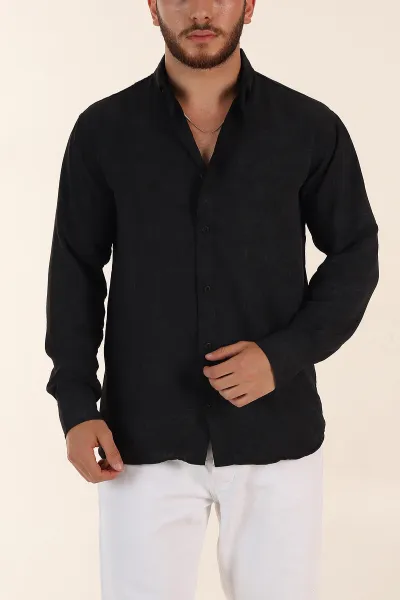 Siyah Relaxed Fit Desenli Uzun Kollu Erkek Gömlek 369751