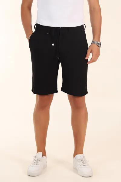 Siyah Relaxed Fit Dokulu Bel Lastikli Erkek Şort 380982
