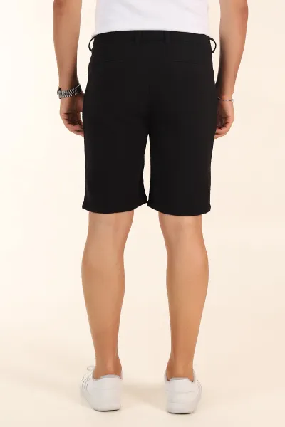 Siyah Relaxed Fit Dokulu Bel Lastikli Erkek Şort 380982