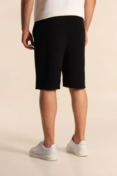Siyah Relaxed Fit Dokulu Belden Bağlamalı Erkek Şort 278905