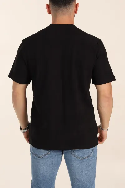 Siyah Relaxed Fit Dokulu Erkek Tişört 358013