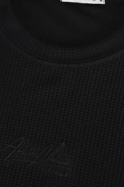 Siyah Relaxed Fit Dokulu Kabartma Yazı Detaylı Erkek Sweatshirt 398547