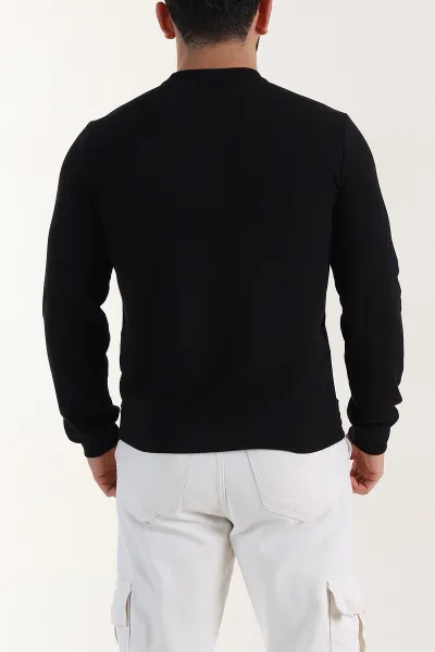Siyah Relaxed Fit Dokulu Kabartma Yazı Detaylı Erkek Sweatshirt 398547