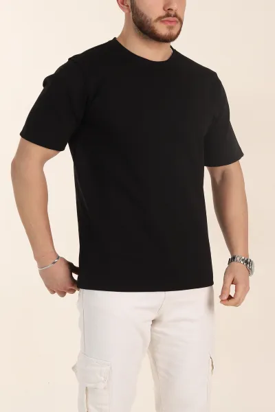 Siyah Relaxed Fit Double Face Basic Erkek Tişört 348937