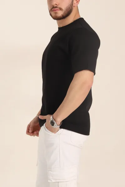 Siyah Relaxed Fit Double Face Basic Erkek Tişört 348937
