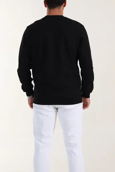 Siyah Relaxed Fit Double Face Bisiklet Yaka Basic Erkek Sweatshirt 398109
