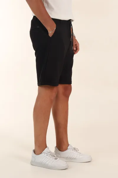 Siyah Relaxed Fit Double Kumaş Duble Paça Erkek Şort 382253