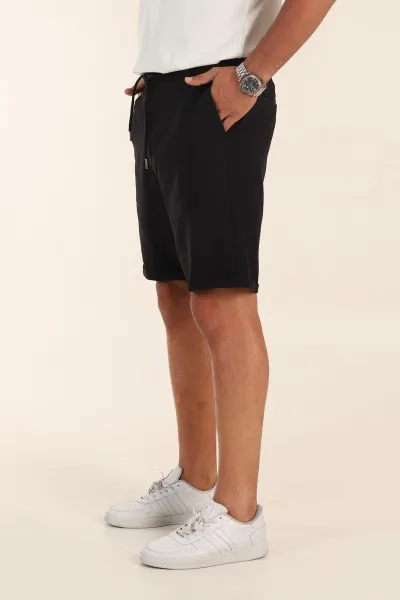 Siyah Relaxed Fit Double Kumaş Duble Paça Erkek Şort 382253
