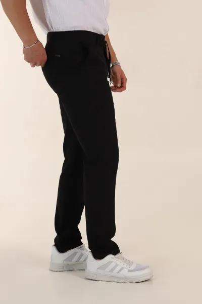 Siyah Relaxed Fit Duble Kumaş Bel Lastikli Duble Paça Erkek Pantolon 362586