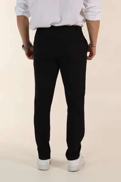 Siyah Relaxed Fit Duble Kumaş Bel Lastikli Duble Paça Erkek Pantolon 362586