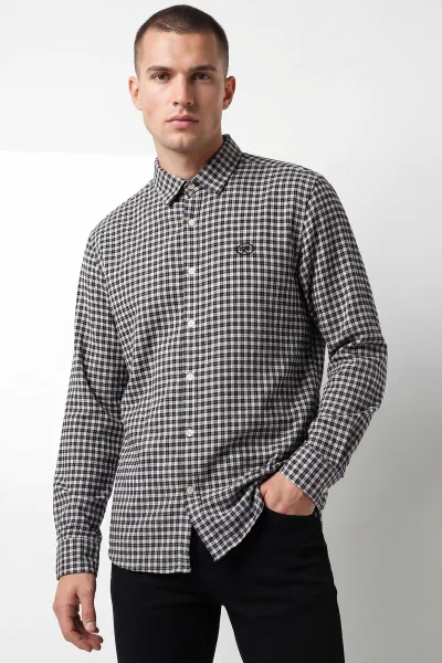 Siyah Relaxed Fit Ekose Desen Erkek Gömlek 435790