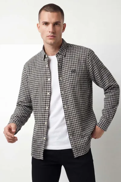 Siyah Relaxed Fit Ekose Desen Erkek Gömlek 435790