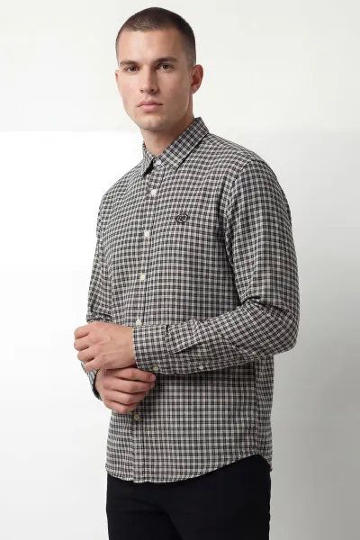 Siyah Relaxed Fit Ekose Desen Erkek Gömlek 435790