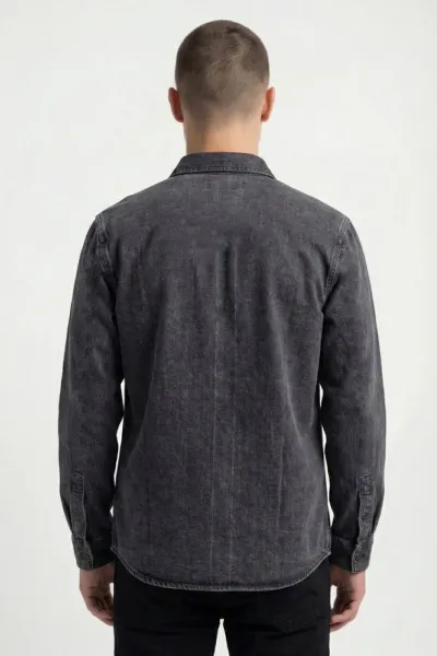 Siyah Relaxed Fit Erkek Kot Gömlek 419371