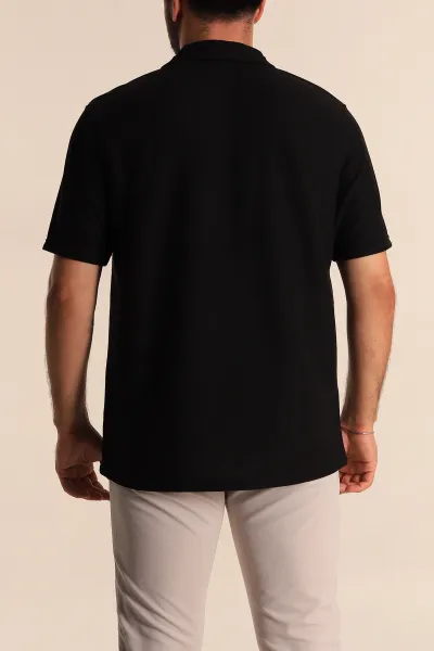 Siyah Relaxed Fit Fermuarlı Polo Yaka Erkek Tişört 279199