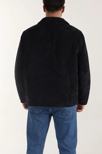 Siyah Relaxed Fit Fitilli Doku Erkek Kadife Mont 400391