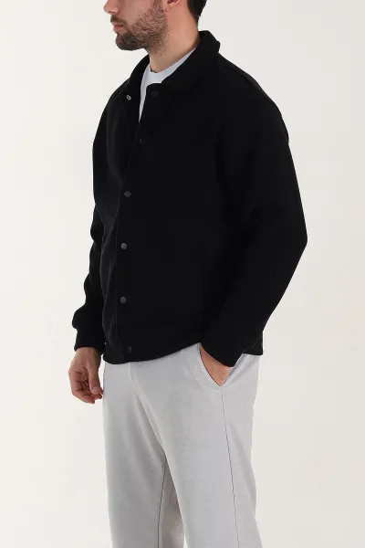 Siyah Relaxed Fit Fitilli Doku İçi Polarlı Erkek Kadife Ceket 399995