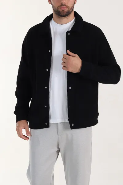 Siyah Relaxed Fit Fitilli Doku İçi Polarlı Erkek Kadife Ceket 399995