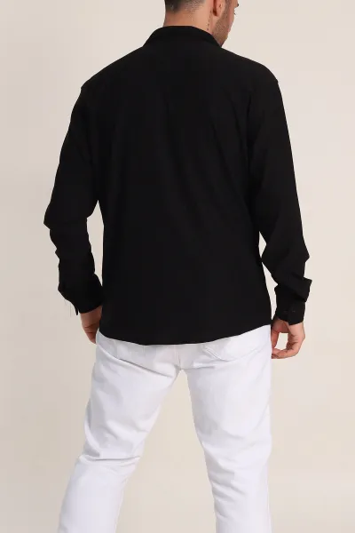 Siyah Relaxed Fit Fİtilli Doku Likralı Erkek Gömlek 350001