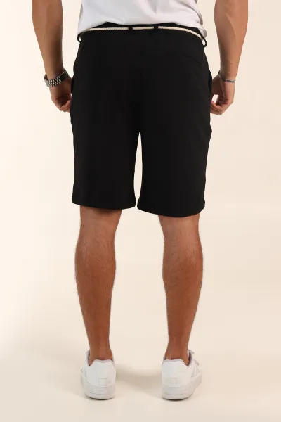 Siyah Relaxed Fit Fitilli Doku Likralı Erkek Şort 380974