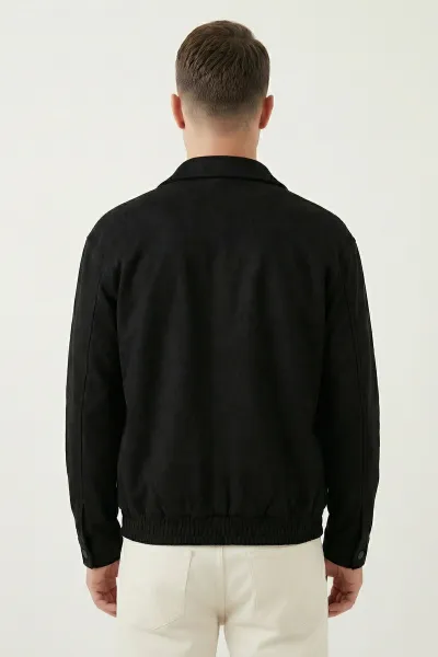Siyah Relaxed Fit Fitilli Dokulu İçi Astarlı Bel Lastikli Erkek Ceket 418934