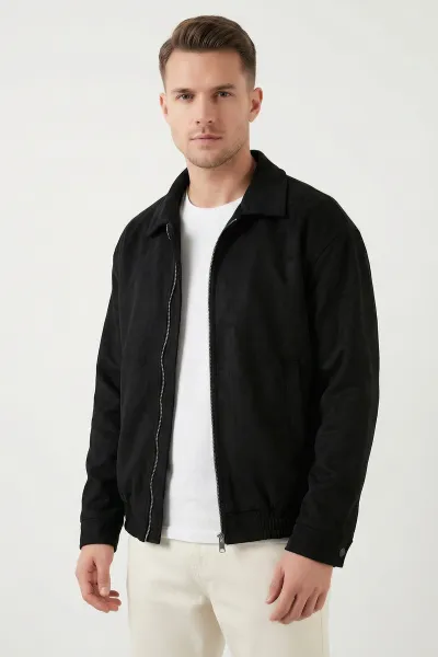 siyah-relaxed-fit-fitilli-dokulu-ici-astarli-bel-lastikli-erkek-ceket-418934