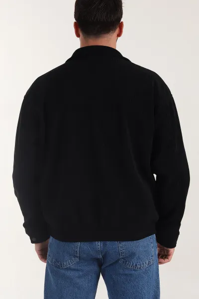 Siyah Relaxed Fit Fitilli Dokulu İçi Astarlı Erkek Mont 400058