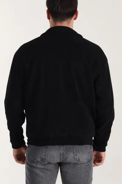 Siyah Relaxed Fit Fitilli Dokulu İçi Astarlı Erkek Mont 409636